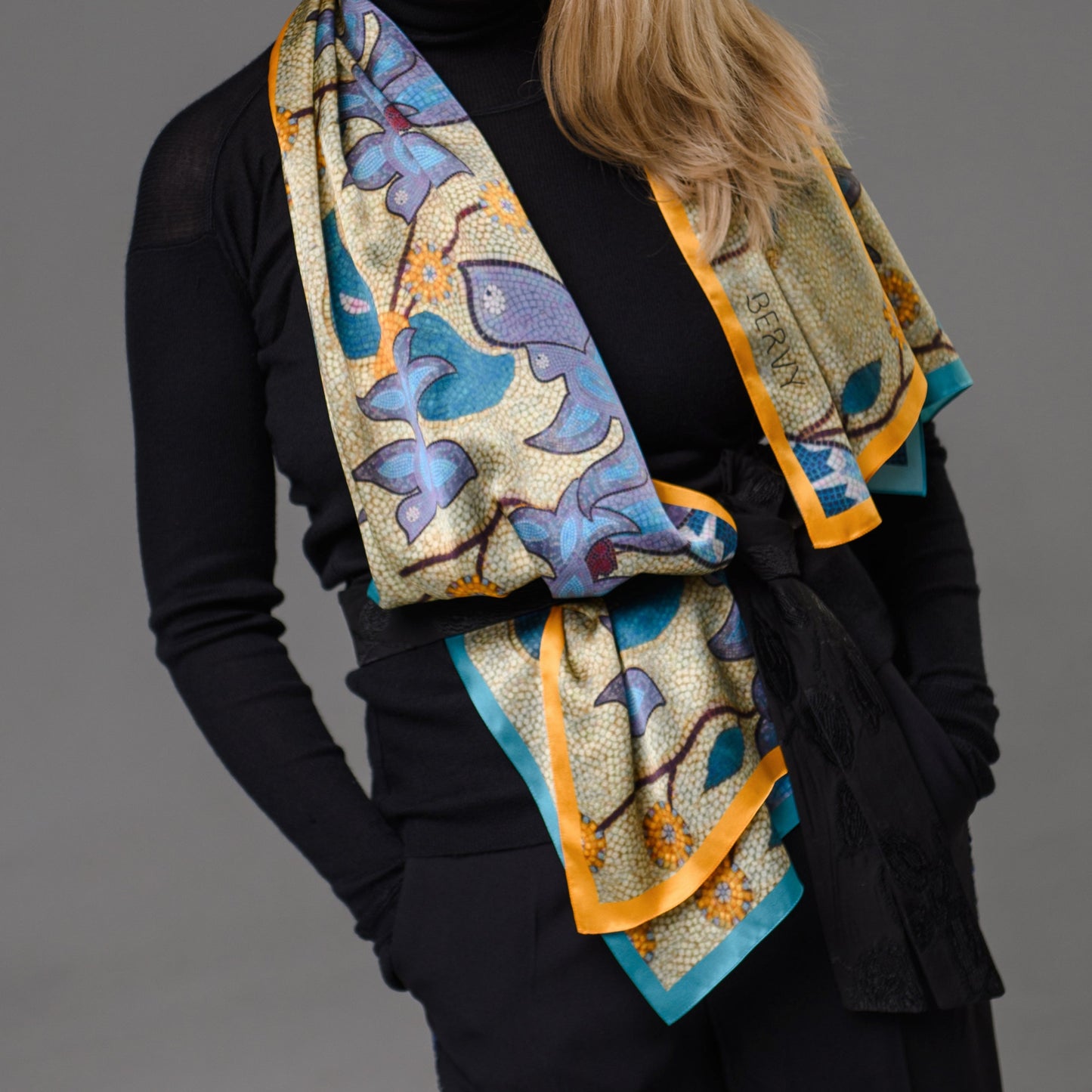 100% Italian silk scarf "BIRD" from Zaporizhzhia region